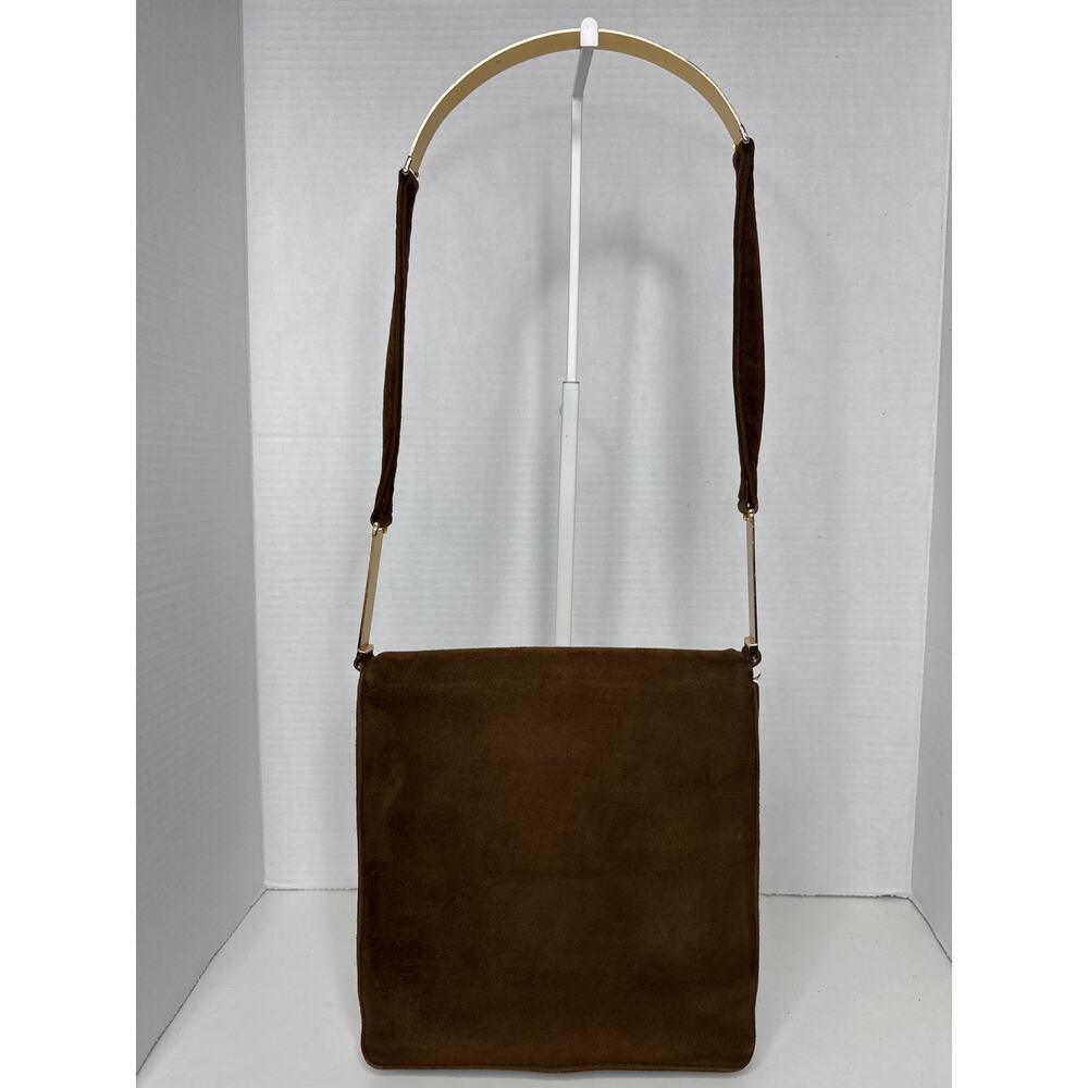 Prestige Vintage suede brown bag with gold hardware & flap closure - Picture 5 of 13